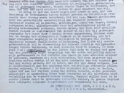 Original WWII Dutch document related to the evacuation of Walcheren 1944