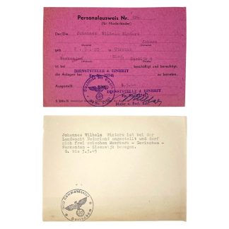 Original WWII Dutch Landwacht Nederland Personalausweis and document Werkendam/Gorinchem