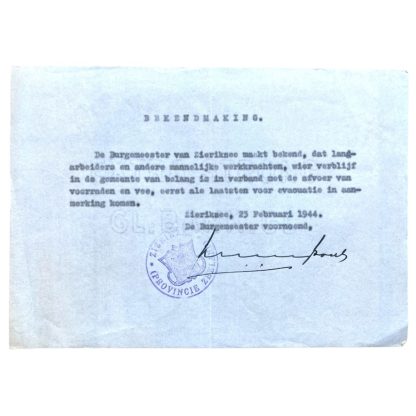 Original WWII Dutch set of documents Zierikzee 1944