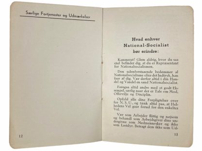 Original WWII Danish N.S.U. membership booklet