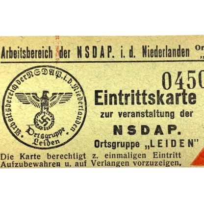 Original WWII German entrance ticket NSDAP Ortsgruppe 'Leiden'