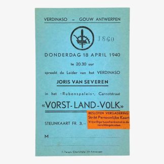 Original WWII Flemish Verdinaso support card