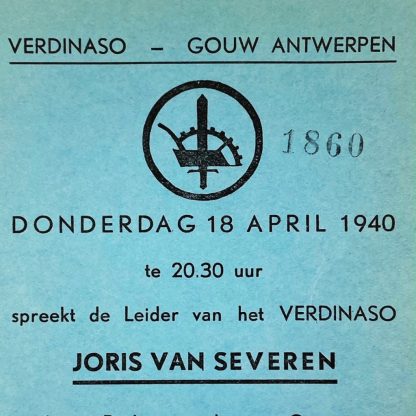 Original WWII Flemish Verdinaso support card