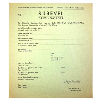 Original WWII Nederlandsche Binnenlandse Strijdkrachten car documents