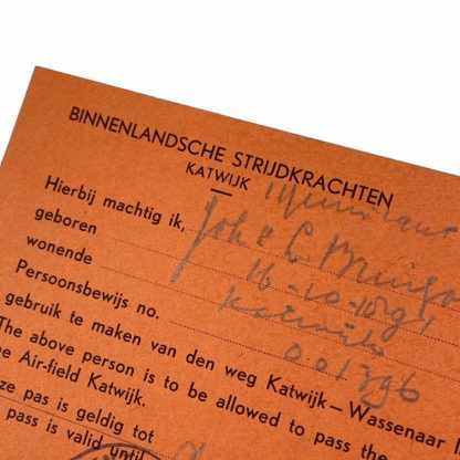 Original WWII Nederlandsche Binnenlandse Strijdkrachten card Katwijk