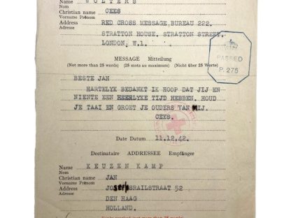 Original WWII British Red Cross letter to Den Haag