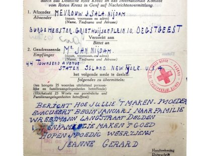 Original WWII Dutch Red Cross letter Oegstgeest - New York (USA)