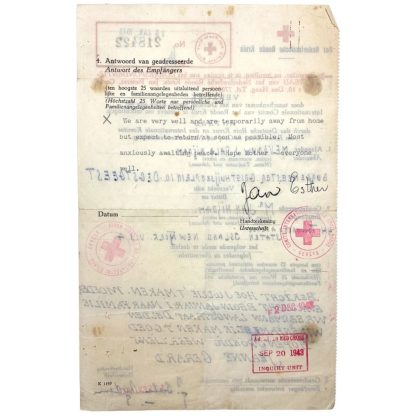 Original WWII Dutch Red Cross letter Oegstgeest - New York (USA)