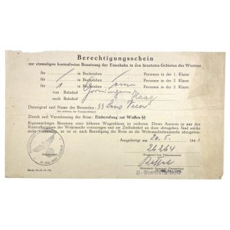 Original WWII Dutch Waffen-SS Bescheinigung Den Haag - Groningen