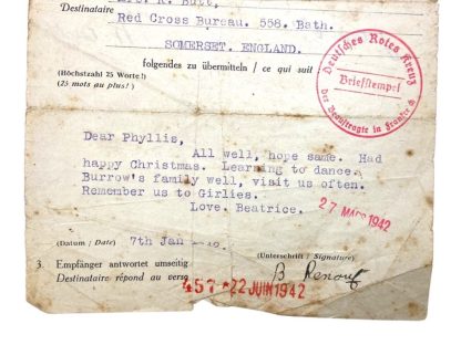 Original WWII German Red Cross letter Guernsey island - Somerset