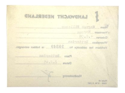 Original WWII Dutch 'Landwacht Nederland' card