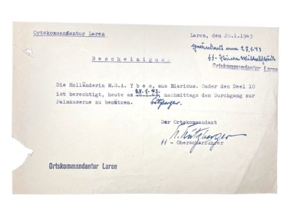 Original WWII German Ortskommandantur Laren documents