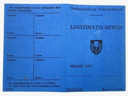Original WWII Nederlandsche Arbeidsdienst ID card Arnhem