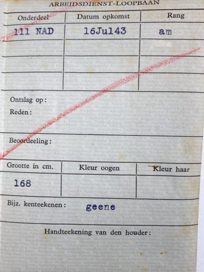 Original WWII Nederlandsche Arbeidsdienst dismissal card Rotterdam