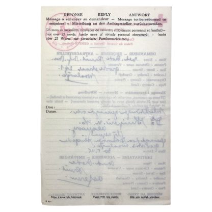 Original WWII Dutch Red Cross document Waalwijk - Den Haag