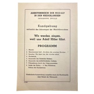 Original WWII German NSDAP Ortsgruppe Zwolle program flyer
