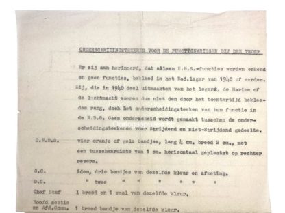 Original WWII Nederlandsche Binnenlandse Strijdkrachten document regarding armbands and insignia