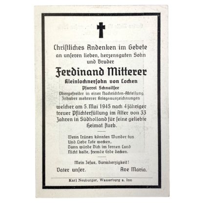 Original WWII German death notice Oud-Alblas 1945