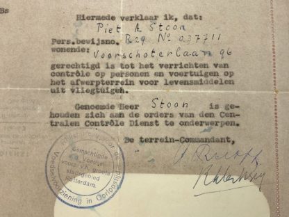 Original WWII Dutch food dropping document Rotterdam