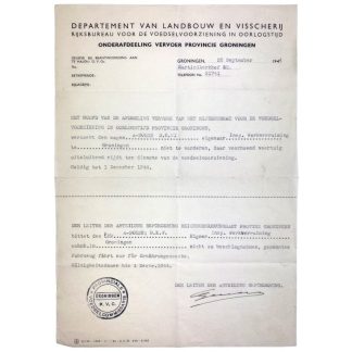 Original WWII Dutch/German document regarding the food supply in Groningen