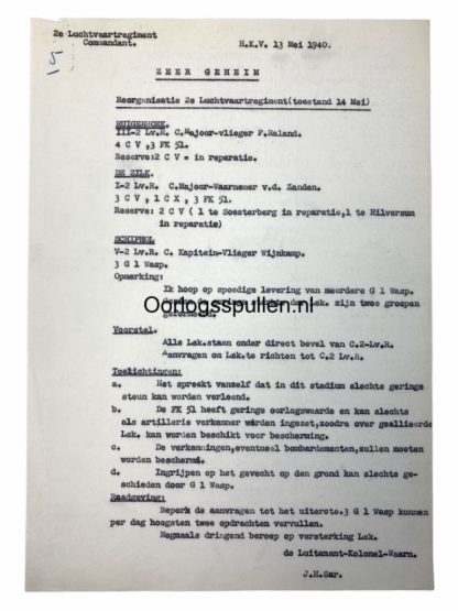 Original WWII Dutch Air Force secret documents May 1940