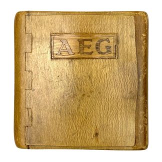 Original WWII Dutch forced laborer AEG wooden cigarette case