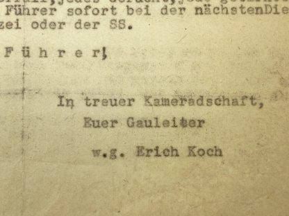 Original WWII German NSDAP letter Gauleiter Erich Koch
