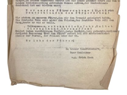 Original WWII German NSDAP letter Gauleiter Erich Koch