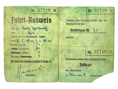 Original WWII German Hitlerjugend Nordmark fahrt ausweis