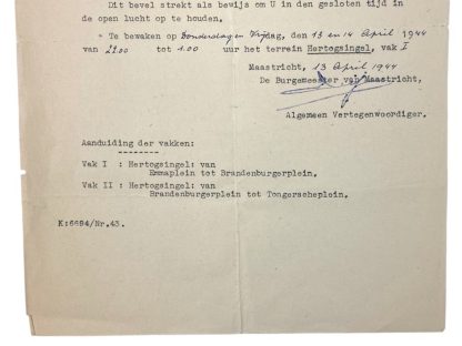 Original WWII Dutch guard duty document Maastricht 1944