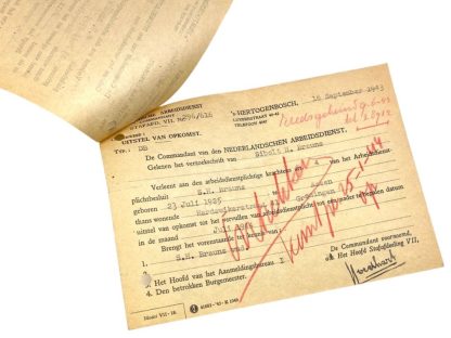 Original WWII Nederlandsche Arbeidsdienst deferred attendance documents Groningen