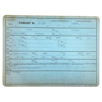 Original WWII Nederlandsche Arbeidsdienst pedigree card - Groningen