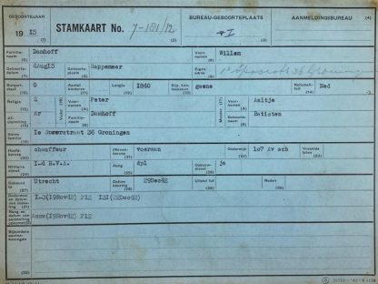 Original WWII Nederlandsche Arbeidsdienst pedigree card - Sappemeer/Groningen