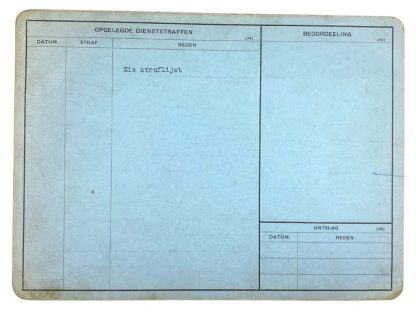 Original WWII Nederlandsche Arbeidsdienst pedigree card - Groningen