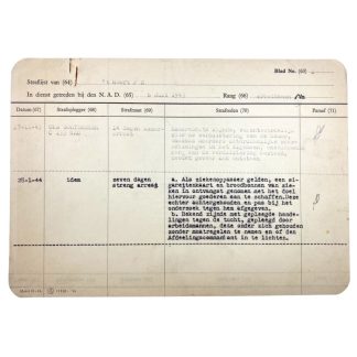 Original WWII Nederlandsche Arbeidsdienst penal list card