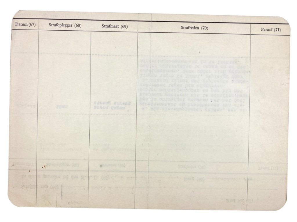 Original WWII Nederlandsche Arbeidsdienst penal list card ...