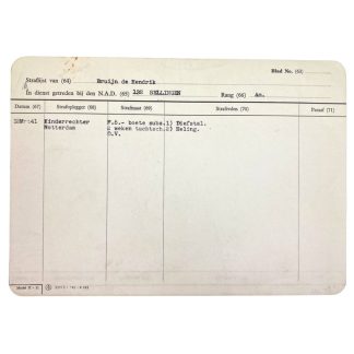 Original WWII Nederlandsche Arbeidsdienst penal list card - Rotterdam