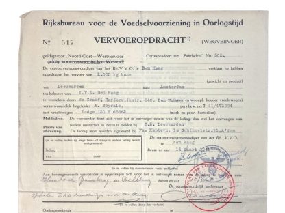 Original WWII Dutch RBVVO transport order from Leeuwarden to Amsterdam