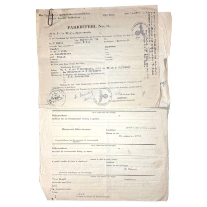 Original WWII Dutch/German RBVVO documents Leeuwarden - Hazerswoude - Zwolle - Rotterdam