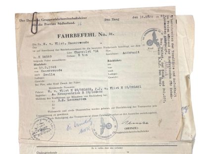 Original WWII Dutch/German RBVVO documents Leeuwarden - Hazerswoude - Zwolle - Rotterdam