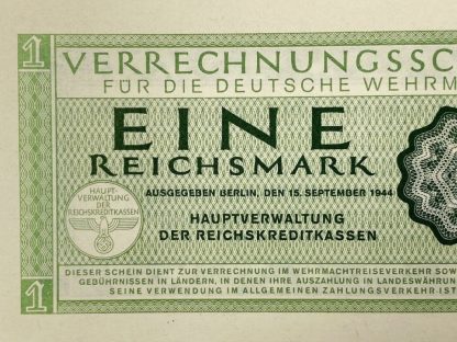 Original WWII German Wehrmacht Verrechnungsschein 1 Reichsmark