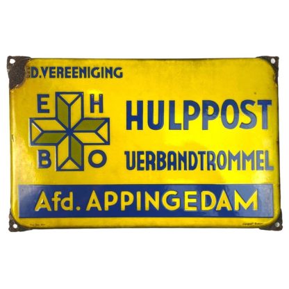 Original WWII Dutch enamel first aid station sign Appingedam