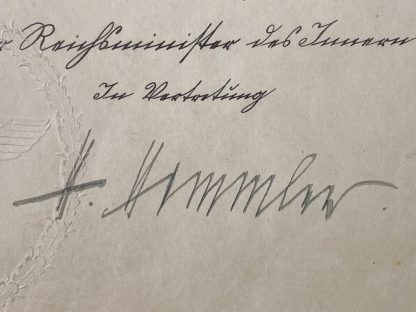 Original WWII German Schutzpolizei citation with Reichsführer SS Heinrich Himmler autograph