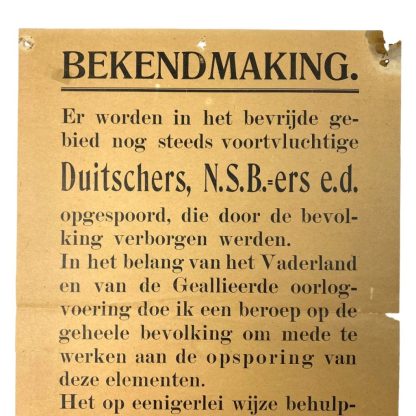 Original WWII Dutch announcement poster about Germans and NSB members - Bergen op Zoom