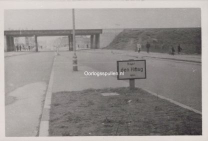 Original WWII Dutch photo German road sign in Den Haag
