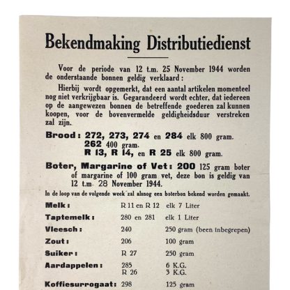 Original WWII Dutch 'Distributiedienst' announcement poster Bergen op Zoom