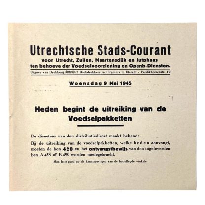 Original WWII Dutch food supply flyer for the area of Utrecht