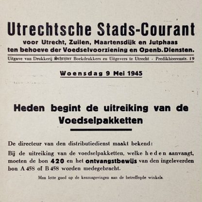 Original WWII Dutch food supply flyer for the area of Utrecht