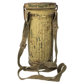 Original WWII German camouflaged gas mask canister with mask - KIA in Poland