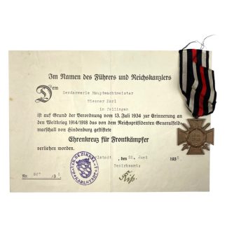 Original WWI German Ehrenkreuz für Frontkämpfer with citation
